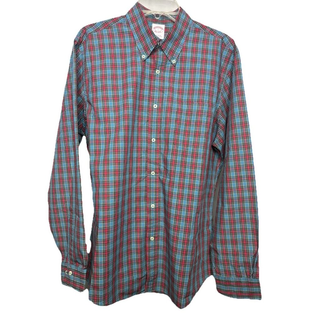 Brooks Brothers Mens Large Red Blue Plaid‎  Long Sleeve Button Down Shirt